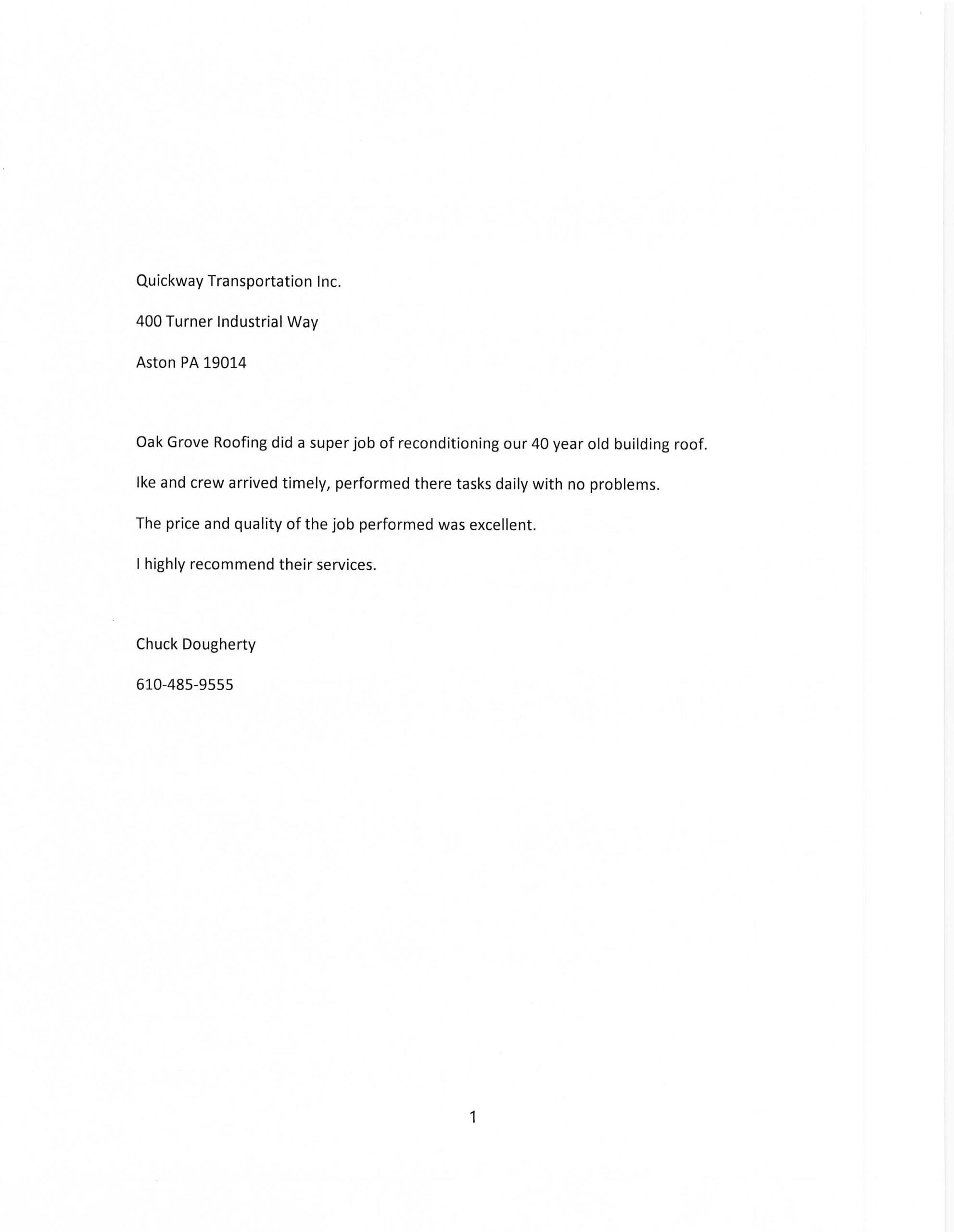 Oak Grove Roofing Review Letter Quickway Transportation-page-0